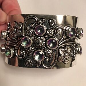 Mystic Topaz Stamped Solid Stamped 925 Sterling Silver Cuff Bracelet